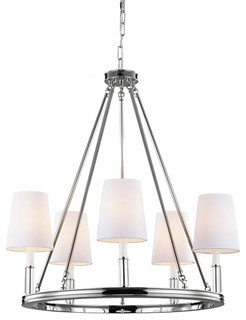 Lismore Polished Nickel Five-Light Chandelier with White Fabric Shade 