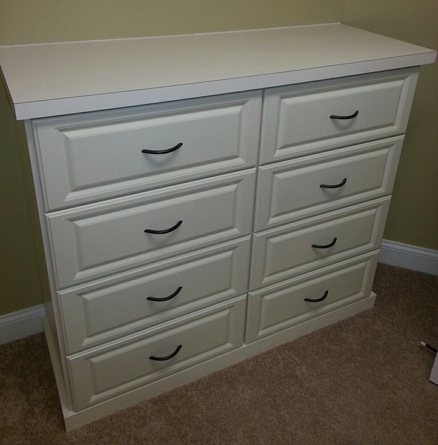 Antique White Melamine Dresser with Raised Panel faces