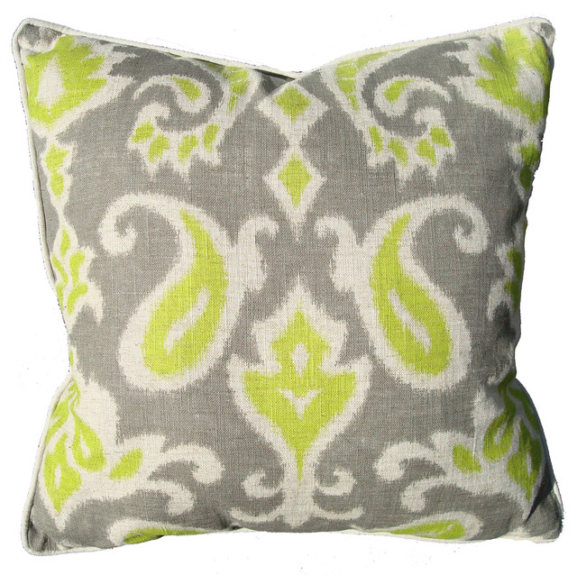 Yellow & Grey Ikat Linen Pillow - Modern - Decorative Pillows - by McKinley Square Home Design ...