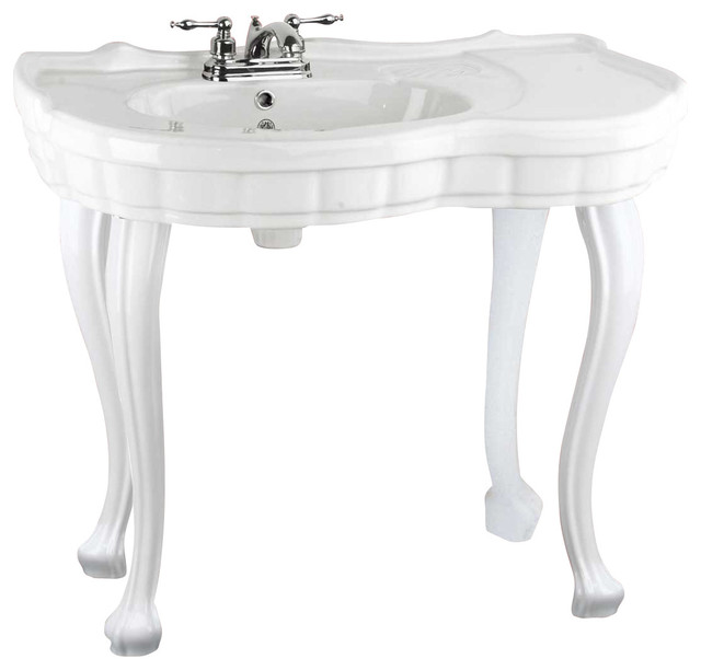 White China Console Sink 4 Provincial Legs 4 Traditional Bathroom Vanities And Sink 9192