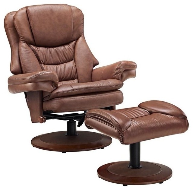 Mac Motion Saddle Top Grain Leather Swivel Recliner with Ottoman