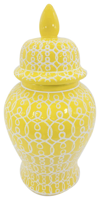 Yellow Patterned Ginger Jar Asian Decorative Jars And Urns By