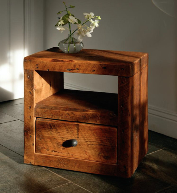 Cube Reclaimed Wood Bedside Table Rustic Side Tables & End Tables