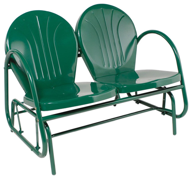 Hunter Retro Metal Tulip Double Glider, Green Contemporary Outdoor
