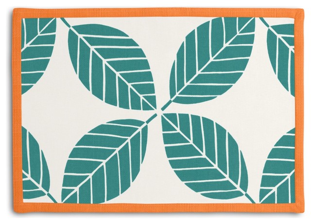 table table Tailored and modern bamboo Set Placemat kitchen set placemat Leaf runner Teal  linens Modern