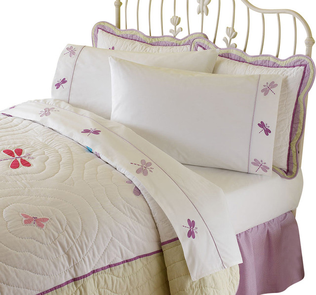 Dragonfly Butterfly Queen Sheet Set Contemporary Children's Bedding