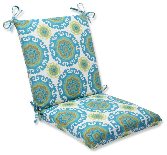 Suzani Turquoise Squared Corners Chair Cushion Farmhouse Outdoor