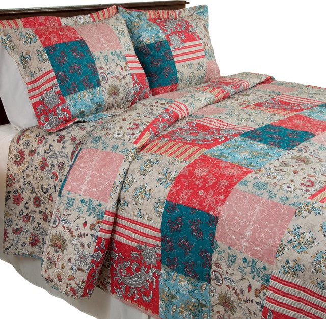 Mallory Quilt Set, Full/Queen, 3Pieces Farmhouse Quilts And Quilt Sets by Trademark Global