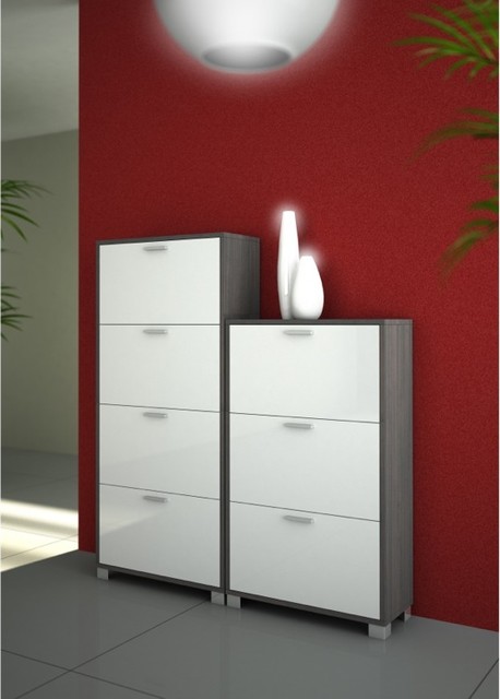 Modern 7 Door Shoe Racks in Gray Oak and Glossy White - Modern - Shoe ...