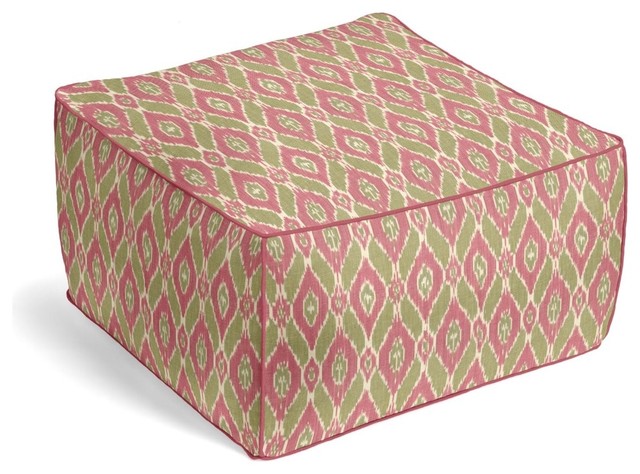 Handwoven Ikat Square Pouf - Mediterranean - Floor Pillows And Poufs - by Loom Decor