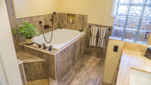 Eclectic Bath San Diego Earthy Wood & Glass Master Bath eclectic-bathroom