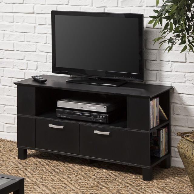 Contemporary Black Wood 44Inch TV Stand Contemporary Entertainment