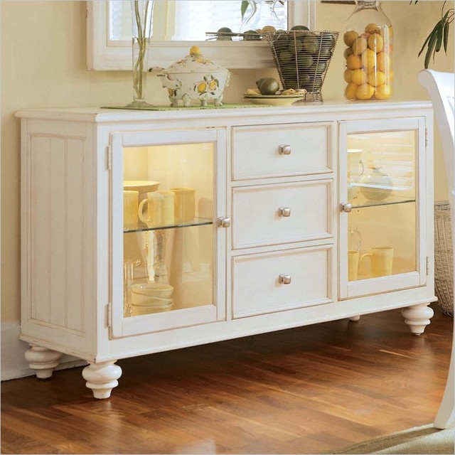 American Drew Camden Antique White China Buffet Credenza Traditional