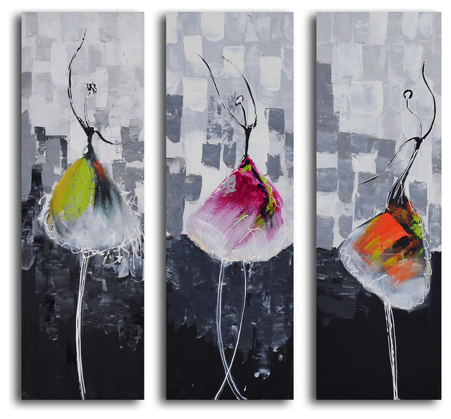 Tutu trio Hand Painted 3 Piece Canvas Set Contemporary Prints And