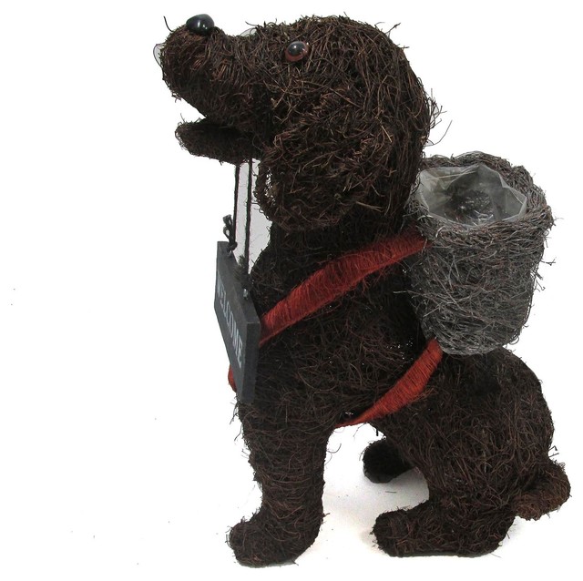 Rattan Twig Dog Topiary Planter, 23"L x 19"H traditionaloutdoorpotsandplanters