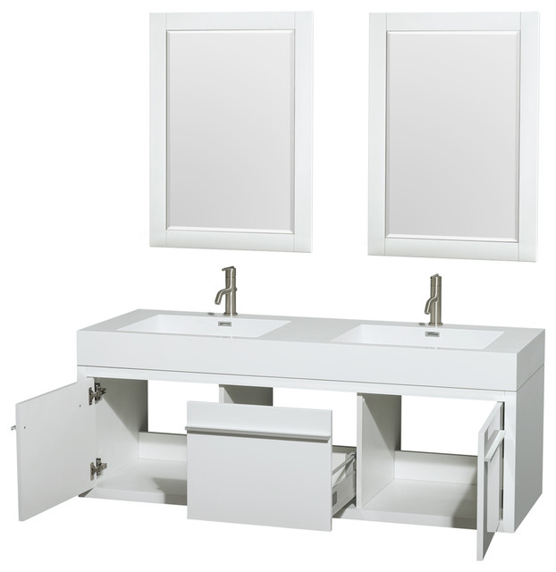 Axa 60" Double Vanity, Gloss White, Acrylic Resin Top, Integrated Sinks