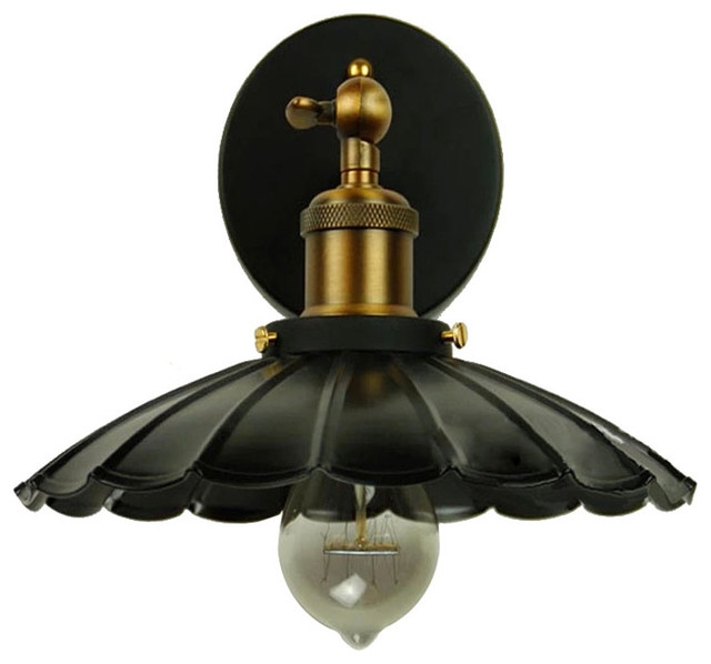Pleated Iron Shade Wall Sconce Industrial Wall Sconces by ParrotUncle