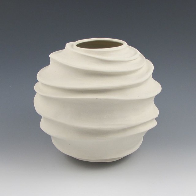 Judi Tavill Ceramics Creamy White Porcelain Carved Modern Vessel Contemporary Vases New