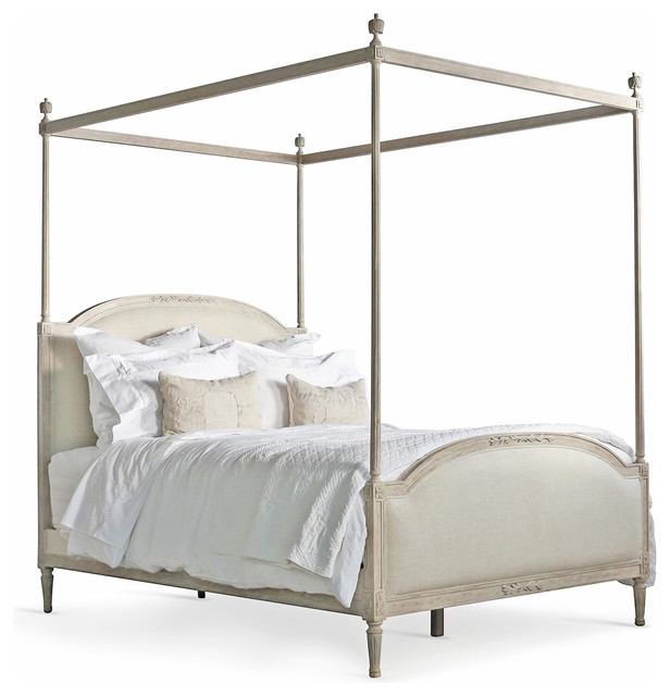 Dauphine French Country Duck Egg Taupe Fog Linen King Canopy Bed