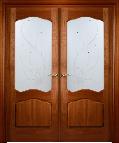 Prefinished Interior Double Door African Sapele Veneer Frosted glass