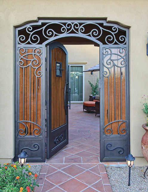 Custom Swirl Iron and Wood Gate by First Impression ...