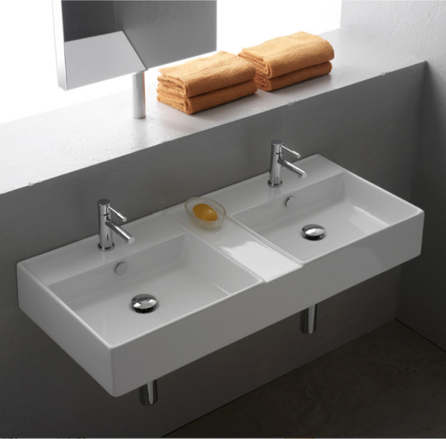 ... Wall Mounted or Vessel White Ceramic Sink contemporary-bathroom-sinks
