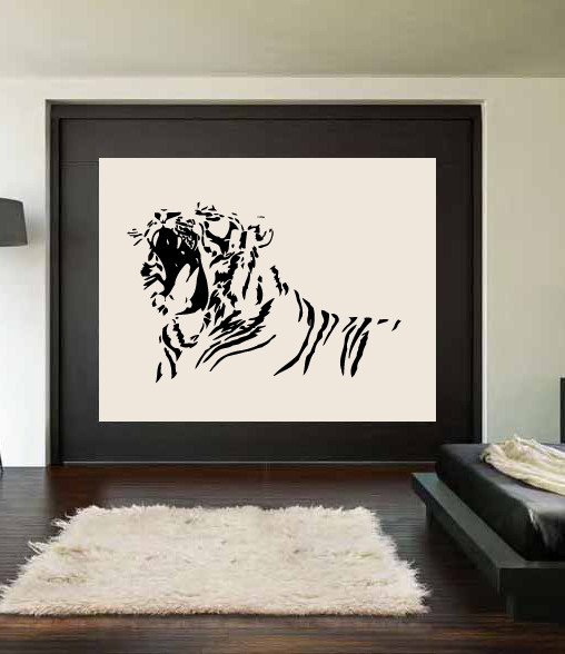 Wall Vinyl Sticker Decals Art Mural Wild Animal Growling Tiger Nature