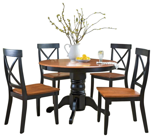 Home Styles 5 Piece Round Pedestal Dining Table Set in Black and