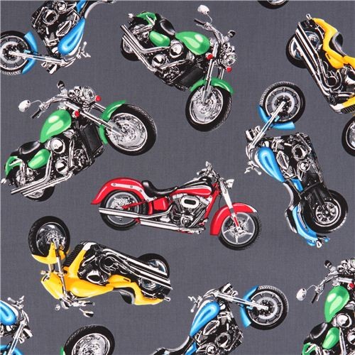 Grey Retro Motorcycle Fabric By Timeless Treasures Motorcycles Fabric