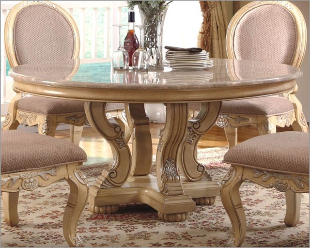 McFerran Home Furnishings - Marble Top Round Dining Table in White