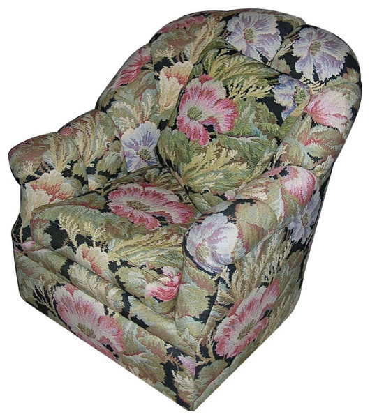 Pair of Floral Swivel Tub Chairs with Ottoman and Two Pillows