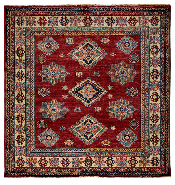 Kazak Wool Area Rug, Red, 4x6 Traditional Area Rugs by Solo Rugs