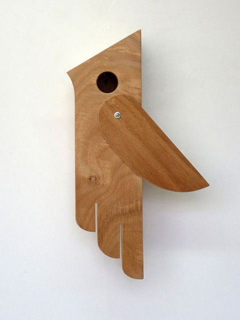 Woodpecker Shaped Handmade Wooden Birdhouse by Woodpeckers - Modern
