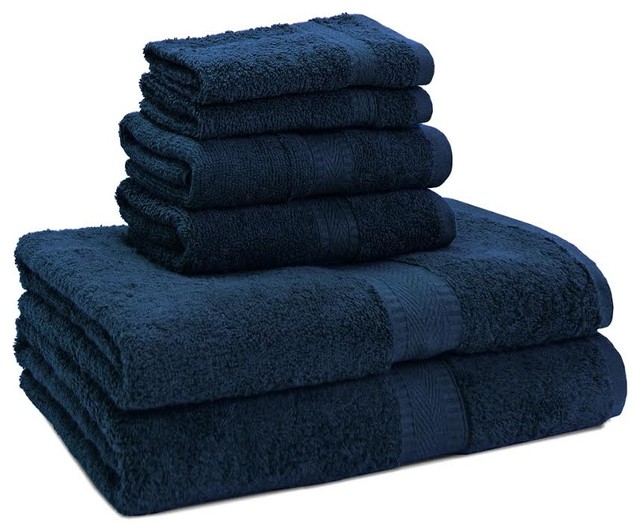Egyptian Cotton Towel Set, 6 Piece, Dark Blue Transitional Bath