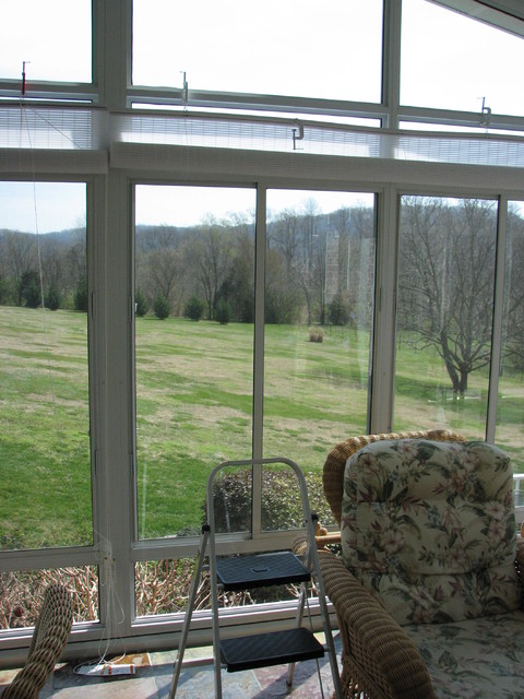 Eclectic Sunroom Nashville Bright glare and heat in sun room. eclectic-sunroom