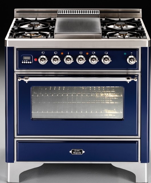 ILVE 36" Majestic Dual Fuel Blue Range Eclectic Gas Ranges And