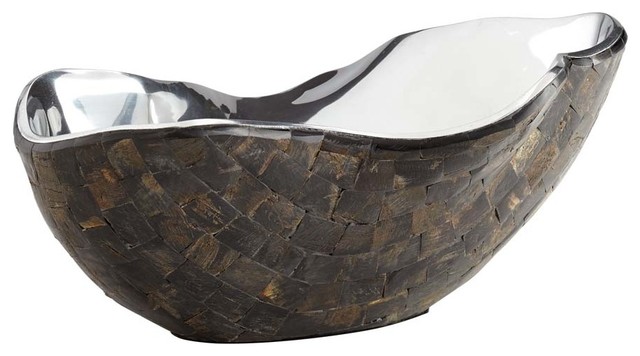 Nickel Boat Shape Woven Horn Exterior Large Bowl - Modern ...