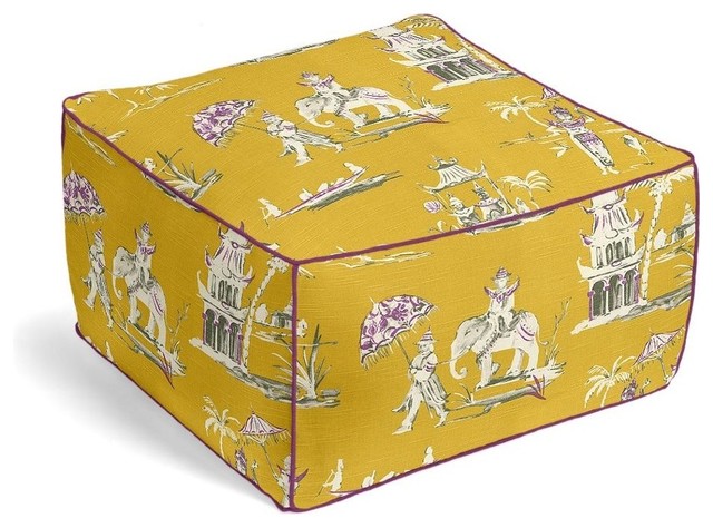 Purple and Yellow Chinoiserie Pouf, Square - Asian - Decorative Pillows - by Loom Decor