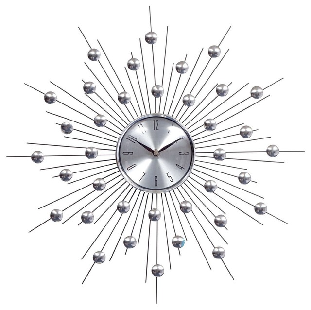 LexMod Silver Starburst Wall Clock Modern Clocks by Amazon