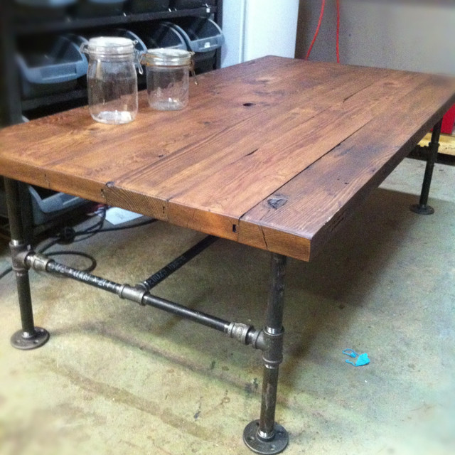 Barn wood steel pipe rustic industrial coffee table