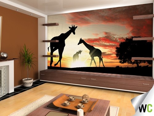 Giraffes at Sunset Wall Mural
