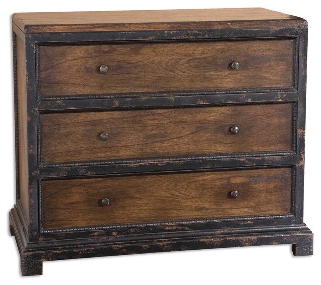 Beautiful Three Drawer Chest Wood Honey Hand Painted Black Home Decor