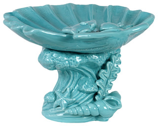 Giant Clam Seashell Platter Marine Life Pedestal, Cyan Blue - Coastal ...