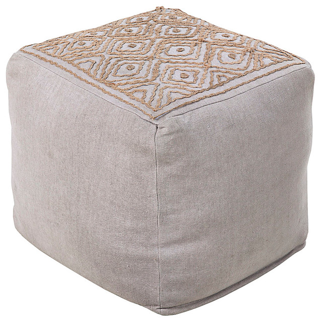 Linen Ash Gray Pouf Transitional Floor Pillows And Poufs by Bliss
