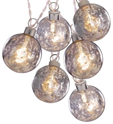 Clear Battery-Operated Silver Glass Ball String Lights, White Wire - Contemporary - Holiday ...