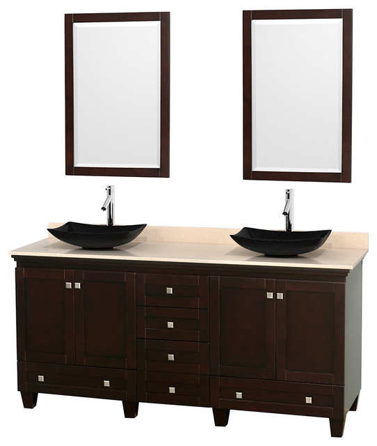 72" Acclaim Double Vanity, Ivory Marble Countertop &Arista Black