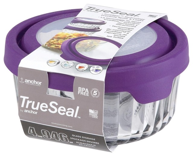 Anchor Hocking TrueSeal Embossed Glass 4Cup Capacity Tupperware