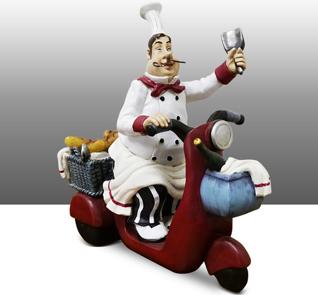Chef Kitchen Statue On Bike Figure Table Art Decor - Traditional - Home