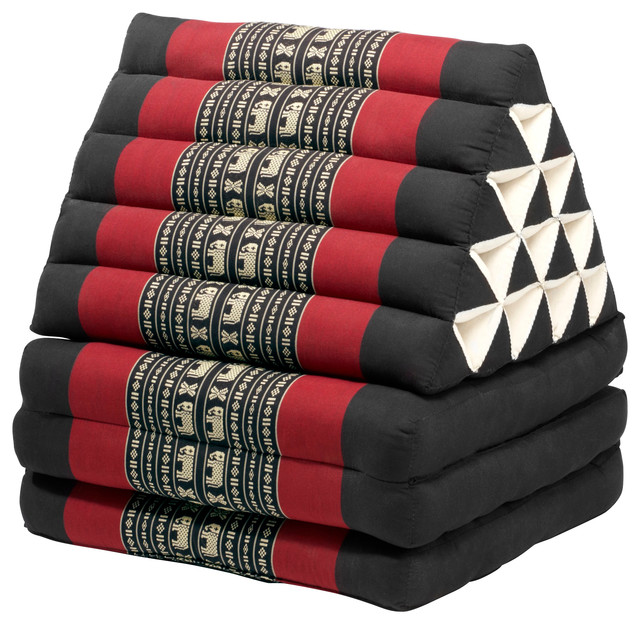 Triangle Lounger, Black/Red - Asian - Floor Pillows And Poufs - by My Zen Home, LLC