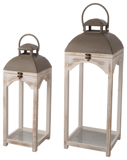 Set Of 2 Farmhouse Wooden Lantern Farmhouse Candleholders By